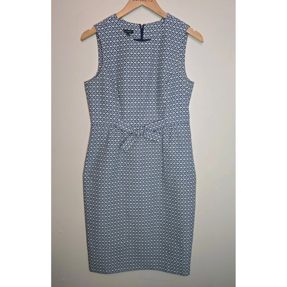 Talbots Sleeveless Sheath Dress Womens Size 8 Geometric Blue &‎ White
